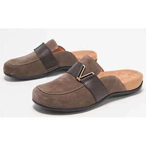 Sold Vionic Maude Suede Leather Mules Womens 9 Brown Logo Strap Orthopedic